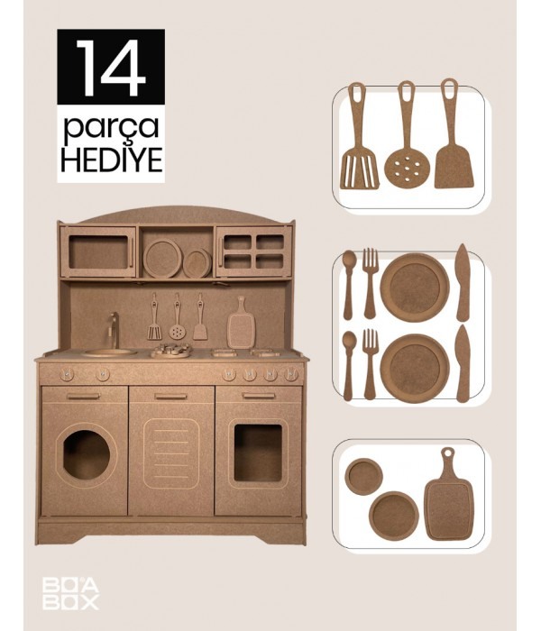 14 Parça ham ahşap oyuncak mutfak
