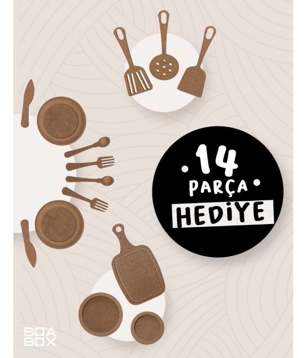 14 Parça ham ahşap oyuncak mutfak