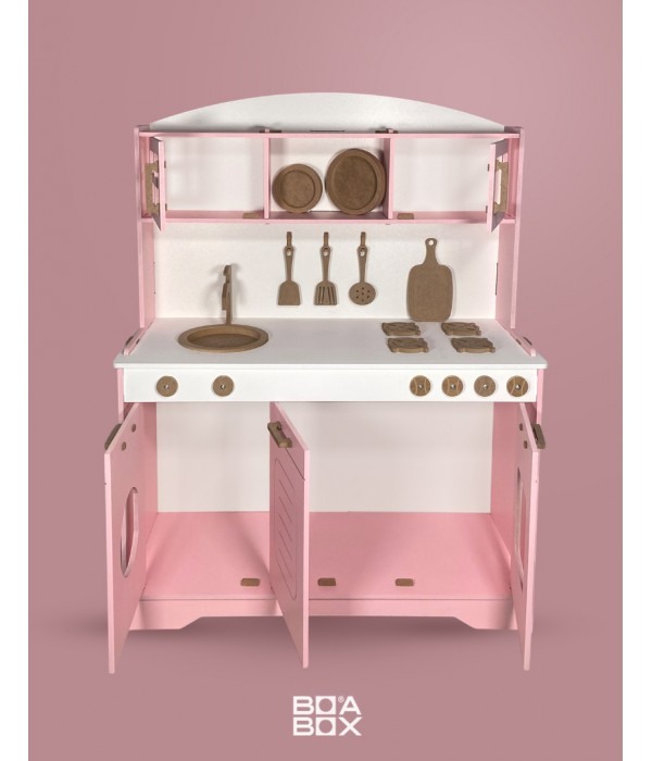 Pembe Boyalı  Ahşap Oyuncak Mutfak