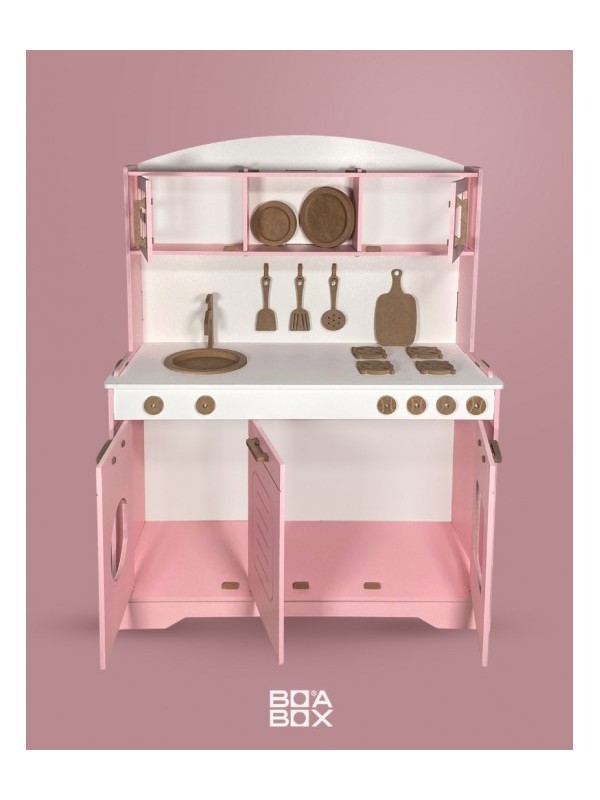 Pembe Boyalı  Ahşap Oyuncak Mutfak