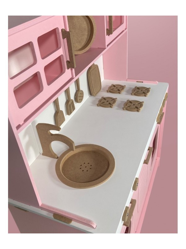 Pembe Boyalı  Ahşap Oyuncak Mutfak