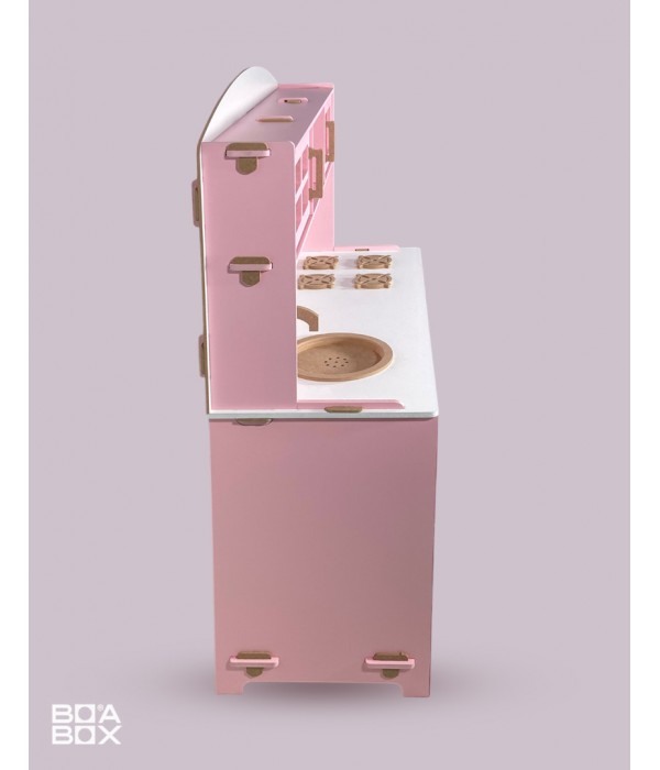 Pembe Boyalı  Ahşap Oyuncak Mutfak