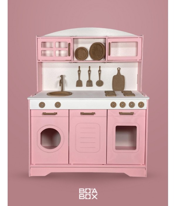 Pembe Boyalı  Ahşap Oyuncak Mutfak