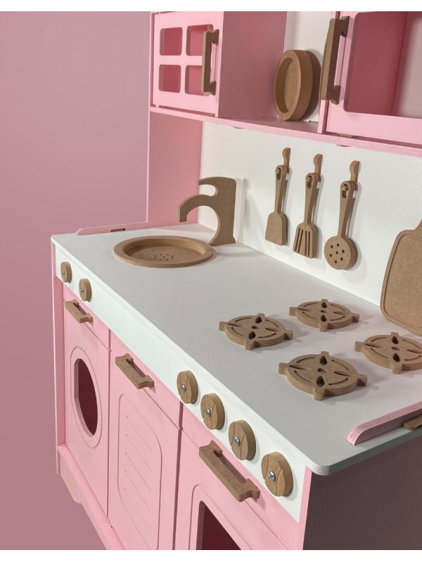 Ahşap oyuncak mutfak bebek pembe ahşap eğitici mutfak