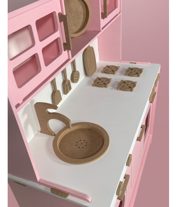 Ahşap oyuncak mutfak bebek pembe ahşap eğitici mutfak