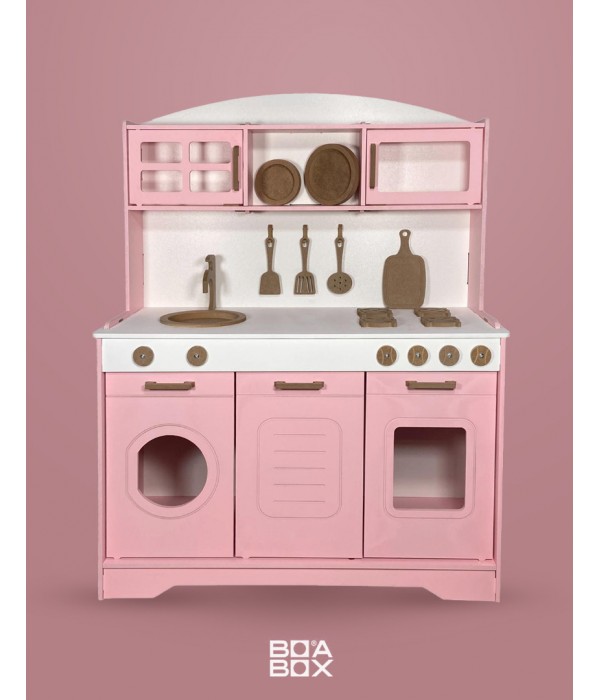 Ahşap oyuncak mutfak bebek pembe ahşap eğitici mutfak